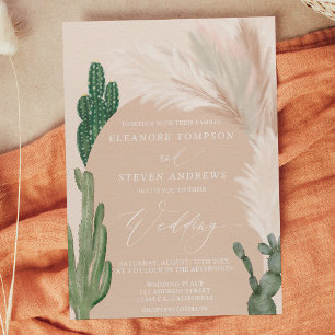 Boho cactus pampas arch beige earth tone wedung einladung