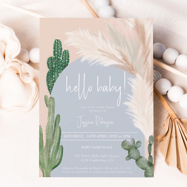 Boho cactus pampas arch boy hello baby dusche einladung (Von Creator hochgeladen)