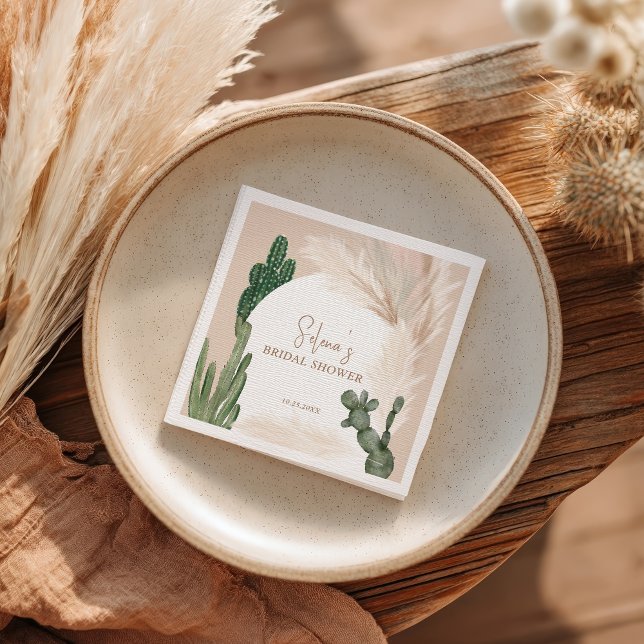 Boho cactus pampas arch desert Brautparty Serviette (Boho cactus pampas arch desert bridal shower napkins)
