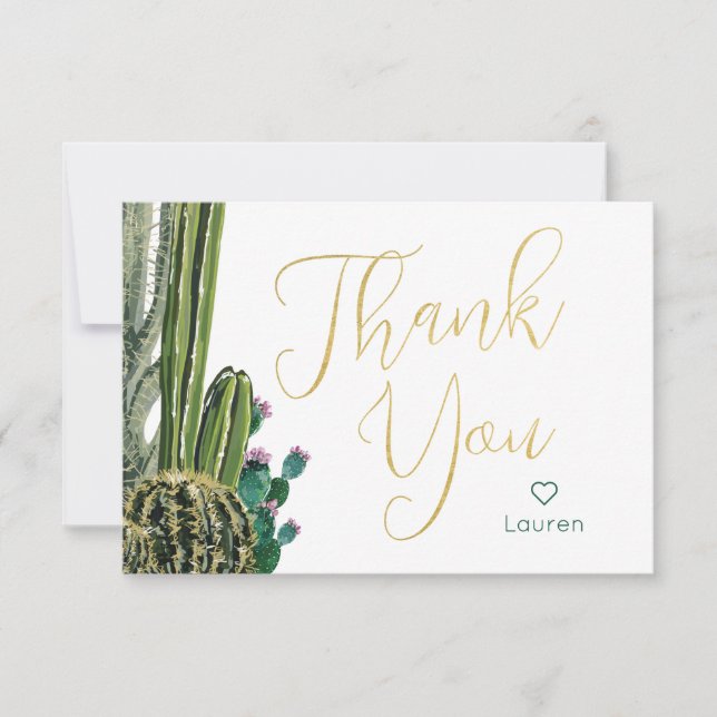 Boho Cactus Personalisiert Vielen Dank Dankeskarte (Vorderseite)