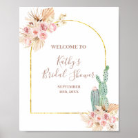 Boho Cactus Pink Blume Brautparty Begrüßungszeiche
