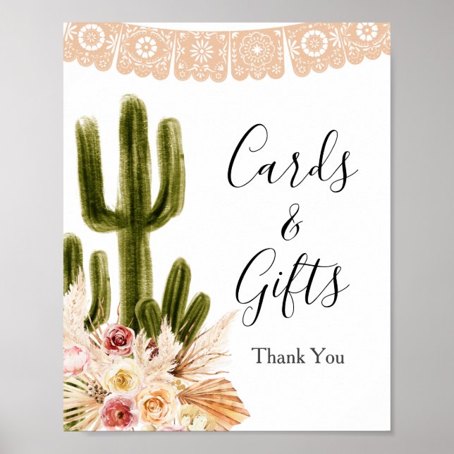 Boho Cactus Pink Blume Pampas Grass Cards & Gift Poster (Vorne)