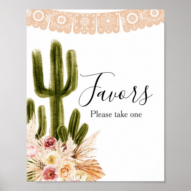 Boho Cactus Pink Blume Pampas Grass Gefälligkeitsz Poster (Vorne)
