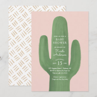 Boho Cactus Pink Gold Girl Baby Shower Einladung