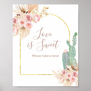 Boho Cactus Pink Watercolor Liebe ist Sweet Sign Poster