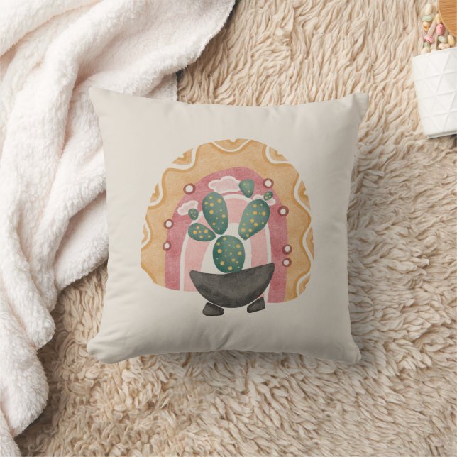 Boho Cactus Rainbow: Vibrant Wüste Vibes Kissen (Decke)