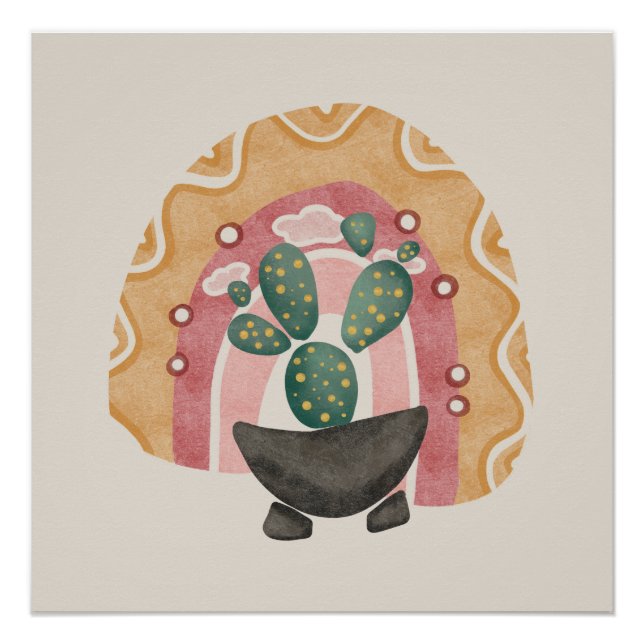 Boho Cactus Rainbow: Vibrant Wüste Vibes Poster (Vorderseite)