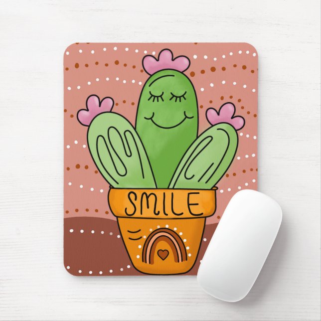 Boho Cactus Smile Niedlich Rainbow Mousepad (Mit Mouse)