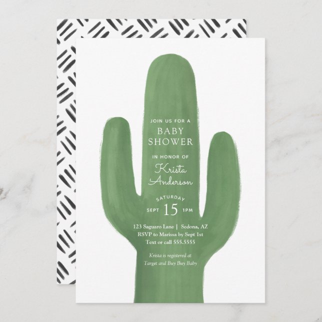 Boho Cactus Southwestern Baby Shower Einladung (Vorne/Hinten)