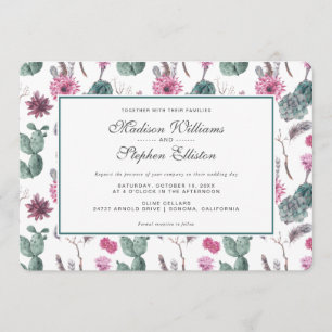 Boho Cactus, Succulent & Floral - Hochzeit Einladung