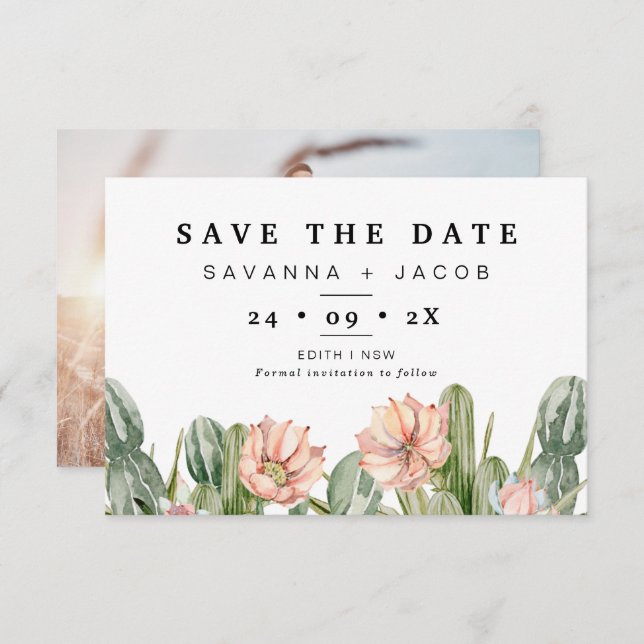 Boho Cactus succulents Wedding Save the Date Card Einladung (Vorne/Hinten)