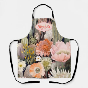 Boho Cactus Watercolor Blush Pink, Peach, Grüne Schürze