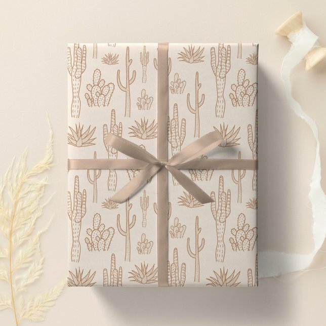 Boho Cactus Western Southern Desert Warm Neutral Geschenkpapier (Von Creator hochgeladen)