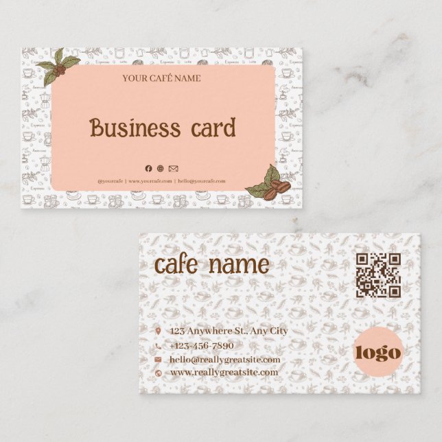 Boho-Café-Geschäftskarten-QR-Code-Logo Visitenkarte (Vorne/Hinten)