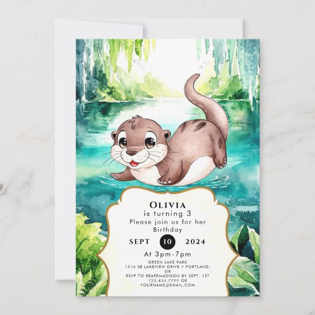 Boho Calm Otter Birthday Einladung (Vorderseite)