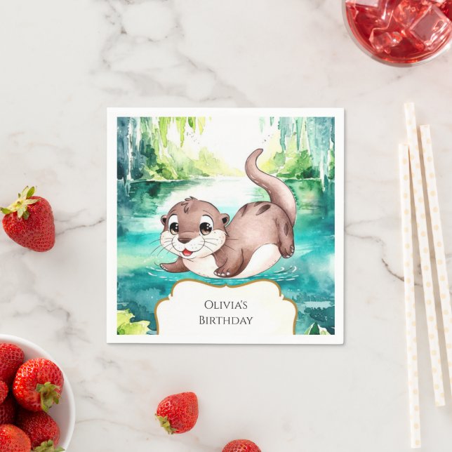 Boho Calm Otter Birthday Serviette (Beispiel)