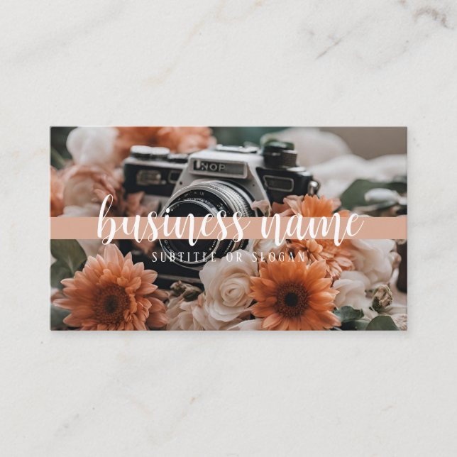 Boho Camera & Blume Business Card Visitenkarte (Vorderseite)