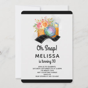 Boho Camera & Florals Watercolor Geburtstag Einladung