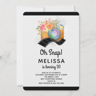 Boho Camera & Florals Watercolor Geburtstag Einladung