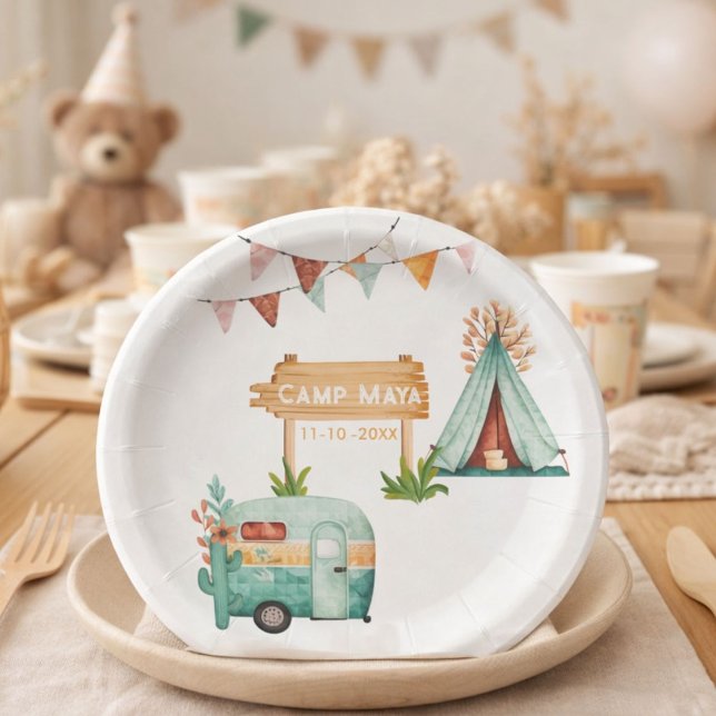 Boho camping birthday party Paper Plate Pappteller (Von Creator hochgeladen)