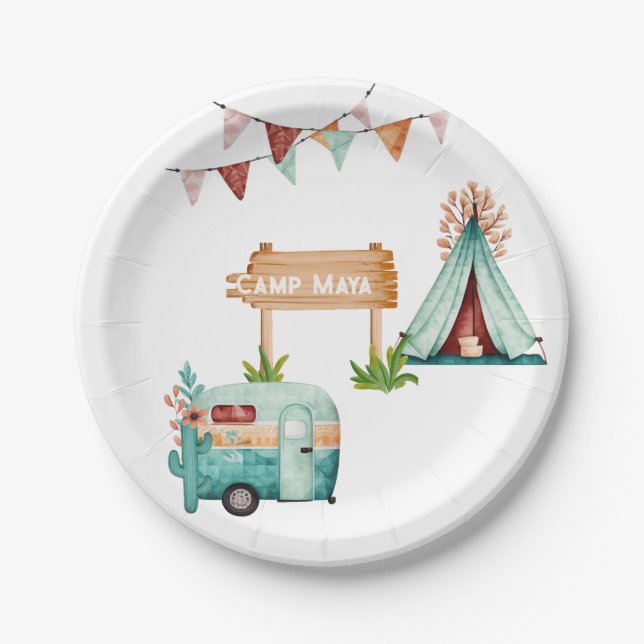 Boho Camping Geburtstagsparty Paper Plate Pappteller (Vorderseite)