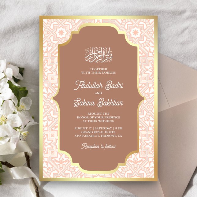 Boho Caramel Gold Arabesque Muster muslimische Hoc Einladung (Von Creator hochgeladen)