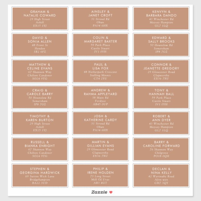 Boho Caramel Mocha Wedding Guest Address Labels (Blatt)