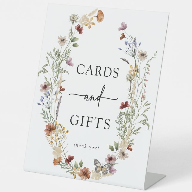 Boho Card und Geschenke Sockelschild (Elegant Boho Wildflower Card and Gifts Pedestal Sign by Painted Paperie
)