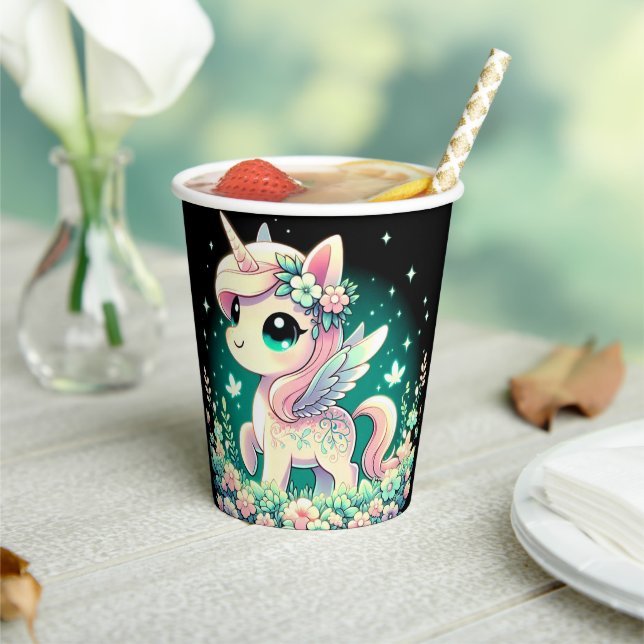 Boho Cartoon Unicorn Kinderdusche Pappbecher (In Situ)