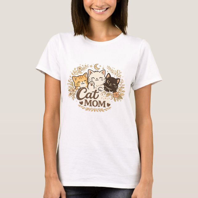 Boho Cat Mom T-Shirt | Cute Cats Floral BohT-Shirt (Vorderseite)