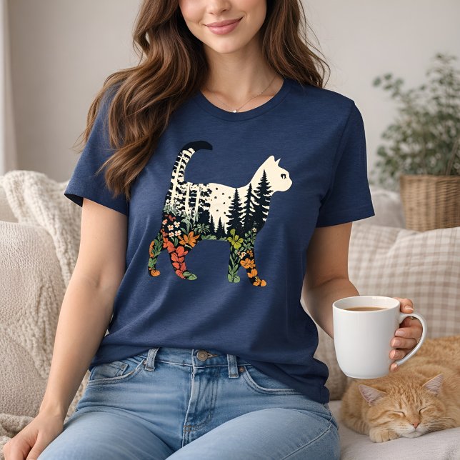 Boho Cat Plants Floral Nature Tee for Cat Lovers  (Von Creator hochgeladen)