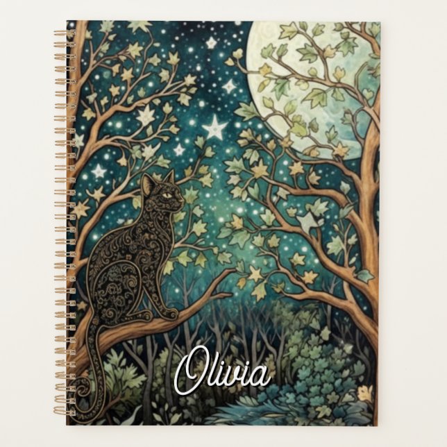 Boho cat starry night sky woodland forest planer (Vorderseite)