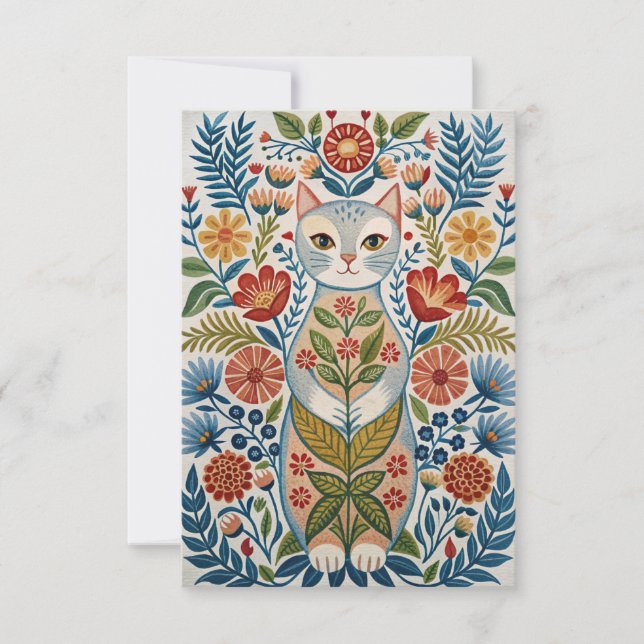 Boho cat und Blume Dankeskarte (Vorderseite)