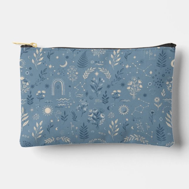Boho Celestial Botanical Dusty Blue Accessoire Zubehörtasche (Vorderseite)