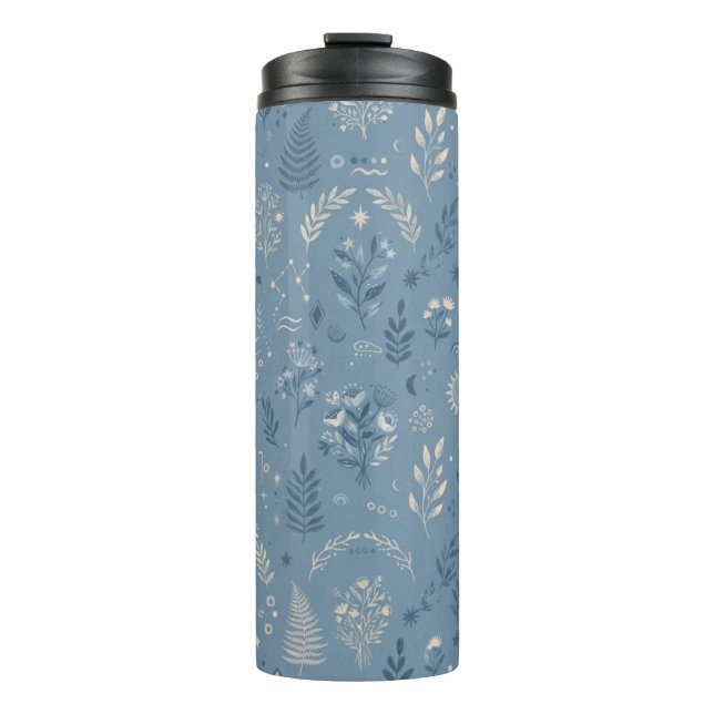 Boho Celestial Botanical Staubblauer Trinkglas Thermosbecher (Vorderseite)