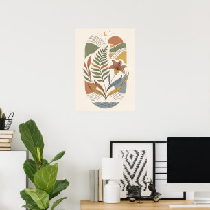 Boho Celestial Botanischer Landschaftskunst Druck  Poster