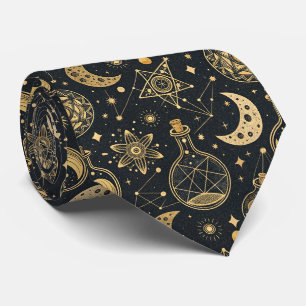 Boho Celestial mit goldenen Alchemie-Symbolen Krawatte