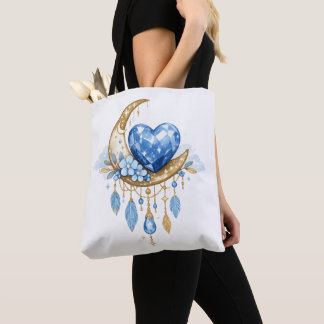 Boho Celestial Mond & Kristall Herz Tote Bag –