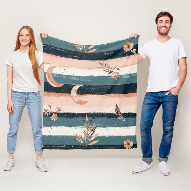 Boho Celestial Mond Streifen in Erdtönen Fleecedecke (Beispiel)