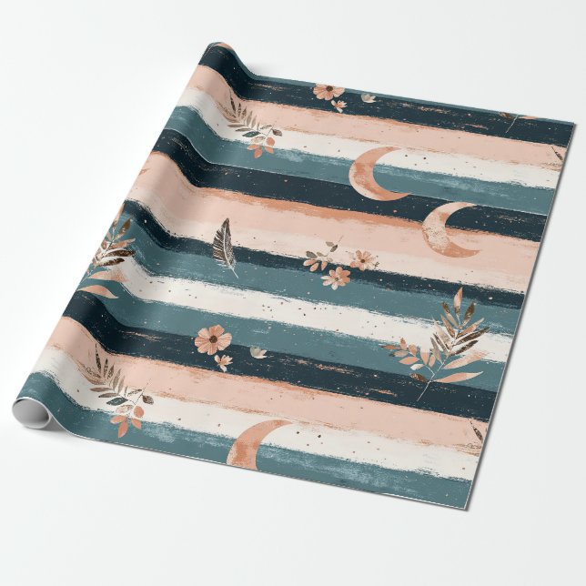 Boho Celestial Mondstreifen in Erdtönen Geschenkpapier (Ungerollt)