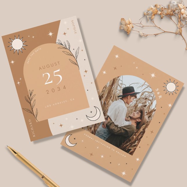 Boho Celestial Moon und Sun Mystic Foto Wedding Save The Date (Von Creator hochgeladen)