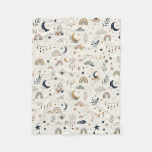 Boho Celestial Neutrale Monde und Sterne Fleecedecke