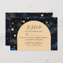 Boho Celestial Night Wedding RSVP Card