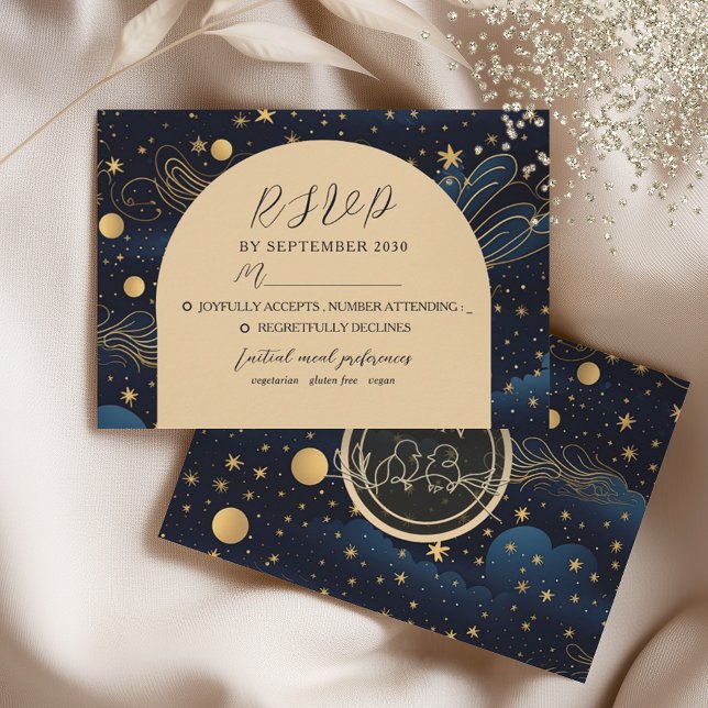 Boho Celestial Night Wedding RSVP Card Karte (Von Creator hochgeladen)