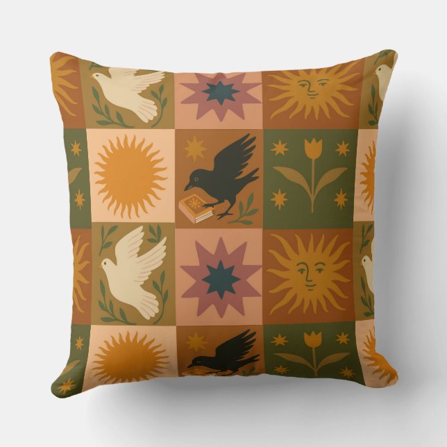 Boho Celestial | Retro Sun & Moon Kissen (Rückseite)