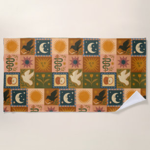 Boho Celestial   Retro Sun & Moon Strandtuch