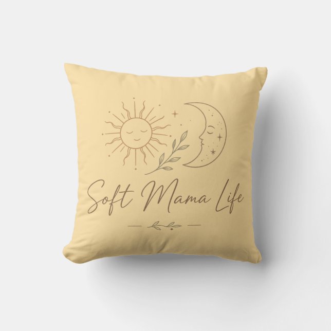 Boho Celestial "Soft Mama Life" Linien Design Kissen (Vorderseite)