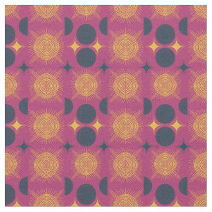 Boho Celestial Sonne Mond Rosa Muster Stoff