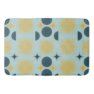 Boho Celestial Sun Moon Blue Pattern Bathmat Badematte