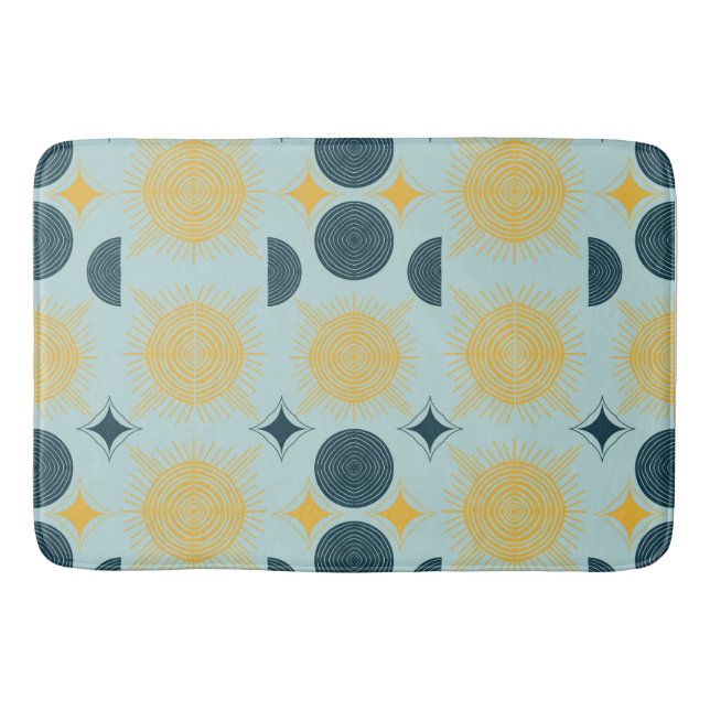 Boho Celestial Sun Moon Blue Pattern Bathmat Badematte (Vorderseite)